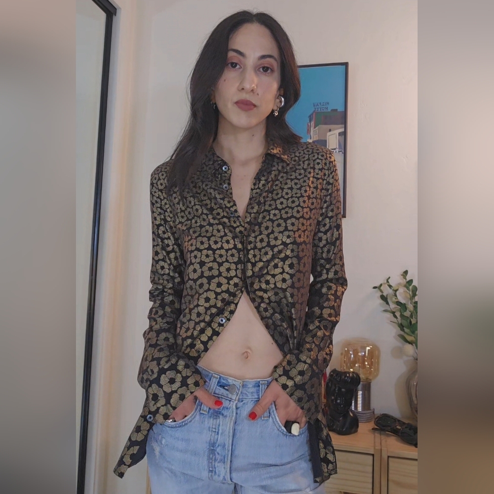 Black and Gold Floral Silk Shirt